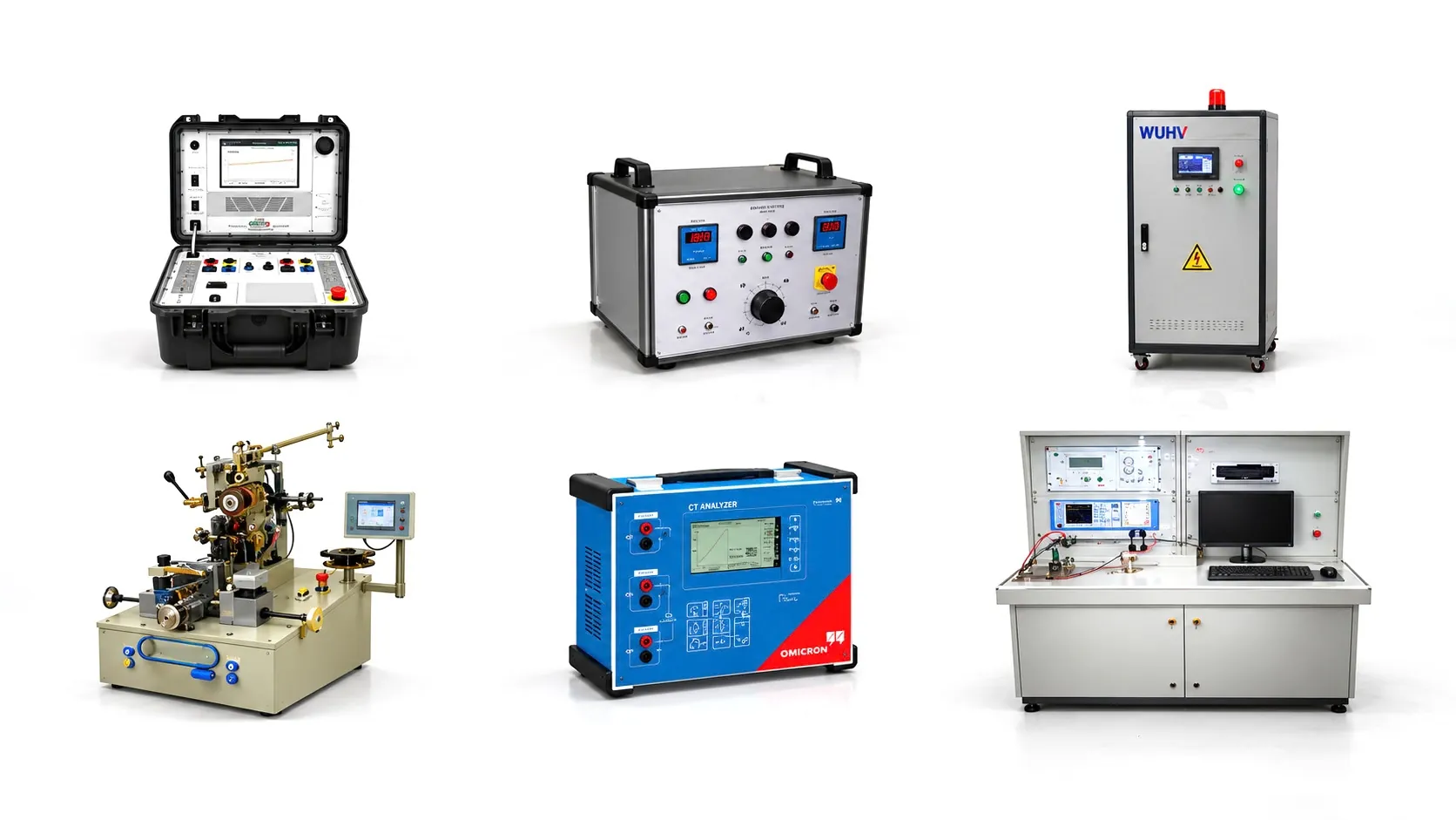 Electromeasures testing equipment: turn tester, high-voltage tester, Omicron CT analyzer and winding machine